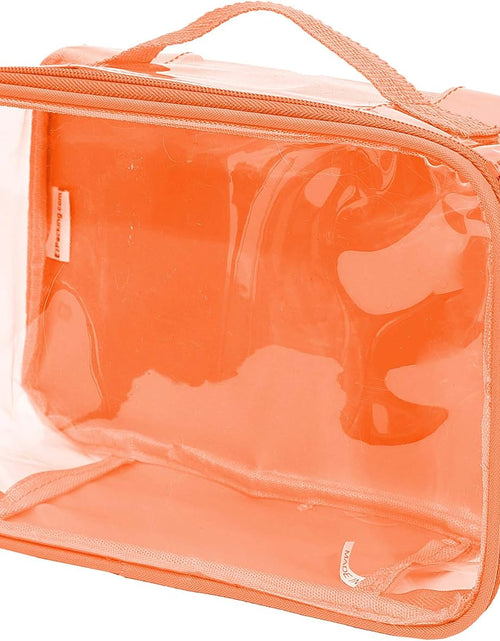 Load image into Gallery viewer, Small Clear Travel Packing Cube/See through PVC Plastic Pouch for Carry on Suitcase, Backpack or Diaper Bag/Transparent Multipurpose Accessories, Makeup & Underwear Organizer W/Handle (Orange)