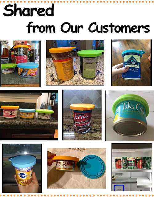 Load image into Gallery viewer, Pet Food Can Cover Silicone Can Lids for Dog and Cat Food(Universal Size,One Fit 3 Standard Size Food Cans)