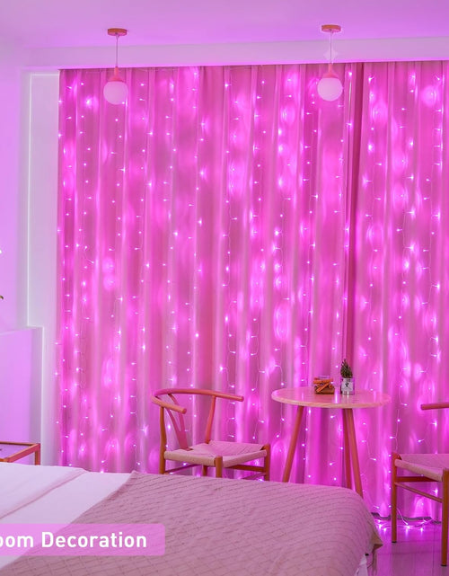 Load image into Gallery viewer, Pink Curtain Lights, Remote Control 300 LED Pink Curtain Lights 8 Modes Pink Valentine String Lights, Window Curtain Lights for Bedroom Wedding Party Backdrop Indoor Outdoor Room Decor(Pink)