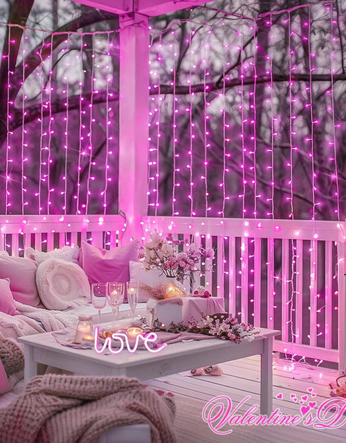Load image into Gallery viewer, Pink Curtain Lights, Remote Control 300 LED Pink Curtain Lights 8 Modes Pink Valentine String Lights, Window Curtain Lights for Bedroom Wedding Party Backdrop Indoor Outdoor Room Decor(Pink)