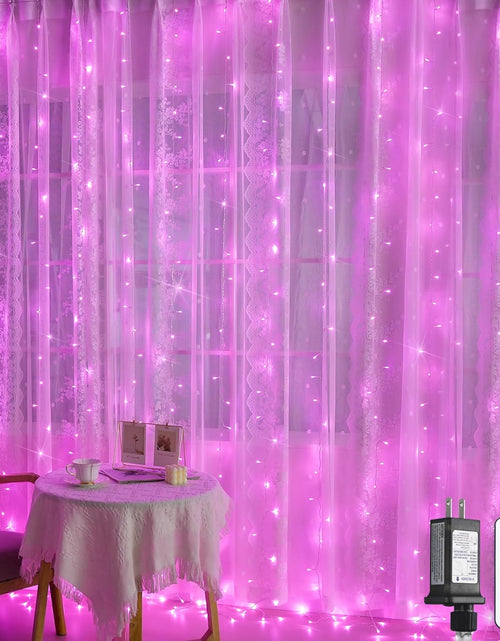 Load image into Gallery viewer, Pink Curtain Lights, Remote Control 300 LED Pink Curtain Lights 8 Modes Pink Valentine String Lights, Window Curtain Lights for Bedroom Wedding Party Backdrop Indoor Outdoor Room Decor(Pink)