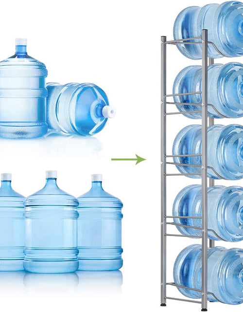 Load image into Gallery viewer, 5-Tier Water Jug Rack, 5 Gallon Detachable Water Bottle Holder for Kitchen, Office, Home, Silver