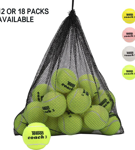 Pressure Training Tennis Balls-12 or 18 Count-Mesh Carry Bag,4 Colors Available,Pressureless Training Exercise Tennis Balls for Beginners.