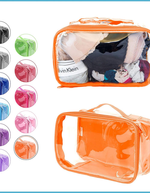 Load image into Gallery viewer, Small Clear Travel Packing Cube/See through PVC Plastic Pouch for Carry on Suitcase, Backpack or Diaper Bag/Transparent Multipurpose Accessories, Makeup & Underwear Organizer W/Handle (Orange)