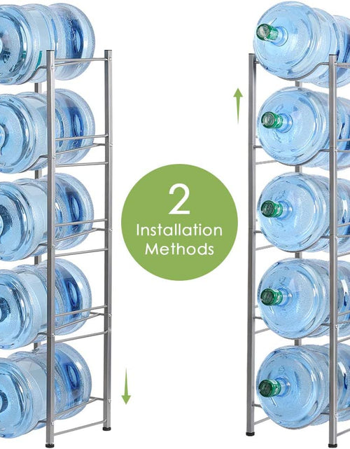 Load image into Gallery viewer, 5-Tier Water Jug Rack, 5 Gallon Detachable Water Bottle Holder for Kitchen, Office, Home, Silver