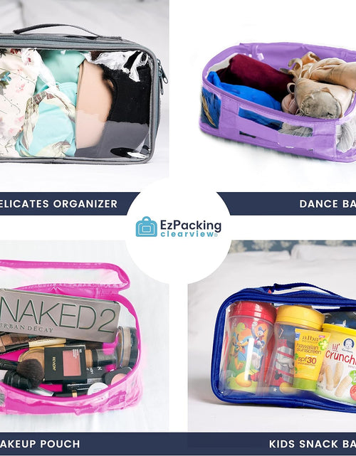 Load image into Gallery viewer, Small Clear Travel Packing Cube/See through PVC Plastic Pouch for Carry on Suitcase, Backpack or Diaper Bag/Transparent Multipurpose Accessories, Makeup & Underwear Organizer W/Handle (Orange)