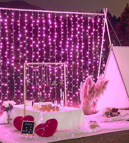 Pink Curtain Lights, Remote Control 300 LED Pink Curtain Lights 8 Modes Pink Valentine String Lights, Window Curtain Lights for Bedroom Wedding Party Backdrop Indoor Outdoor Room Decor(Pink)