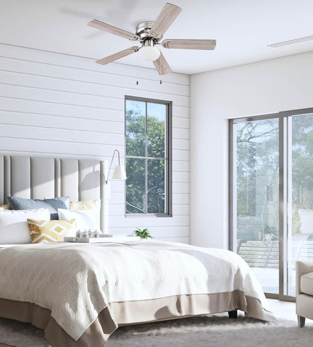 Alvina, 44 Inch Traditional Flush Mount Indoor LED Ceiling Fan with Light, Pull Chain, Dual Finish Blades, Reversible Motor - 51585-01 (Satin Nickel)