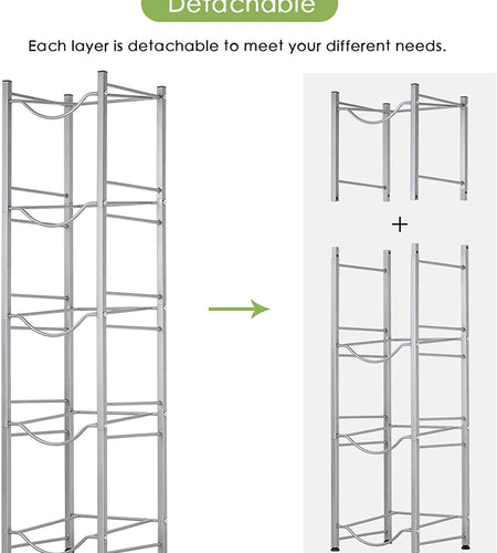 5-Tier Water Jug Rack, 5 Gallon Detachable Water Bottle Holder for Kitchen, Office, Home, Silver
