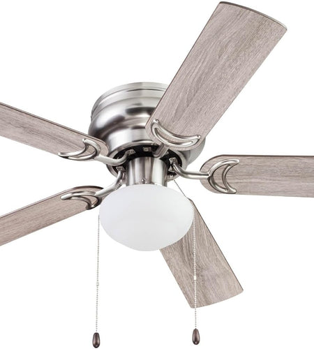 Alvina, 44 Inch Traditional Flush Mount Indoor LED Ceiling Fan with Light, Pull Chain, Dual Finish Blades, Reversible Motor - 51585-01 (Satin Nickel)