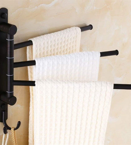 Oil Rubbed Bronze Swing Out Towel Racks for Bathroom Holder Wall Mounted Towel Bars with Hooks 3-Arm