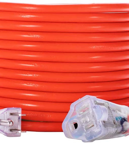 50Ft 16AWG Outdoor Extension Cord, SJTW 16/3 Lighted Power Cord, Bright Orange, ETL Certified (50Ft/15.24M)