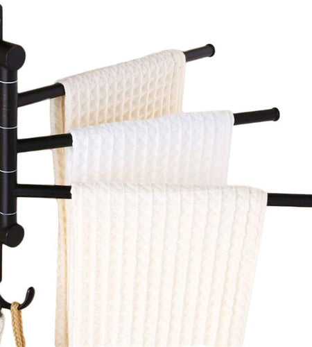 Oil Rubbed Bronze Swing Out Towel Racks for Bathroom Holder Wall Mounted Towel Bars with Hooks 3-Arm